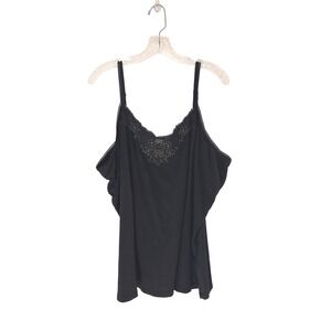 Black Lace Trim Tank Top Beaded Floral Women's Basic Neutral Stretch Size 30/32